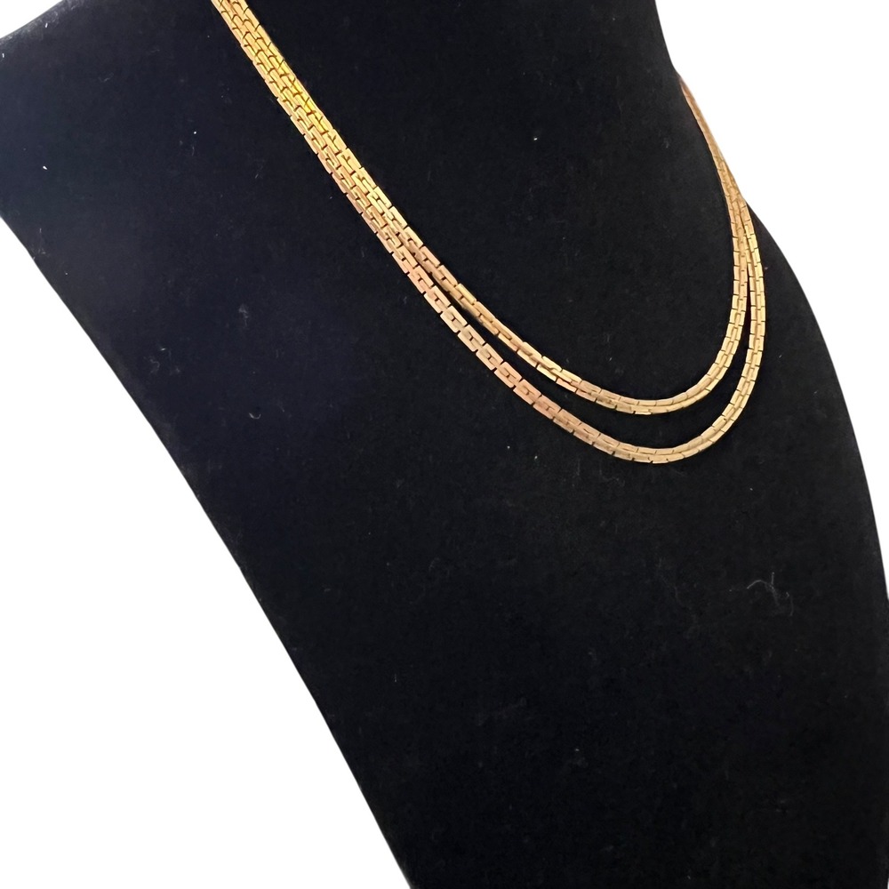 Elegant Gold Tone‎ Layered Snake Chain Necklace with Crystal Bead Charm Closure